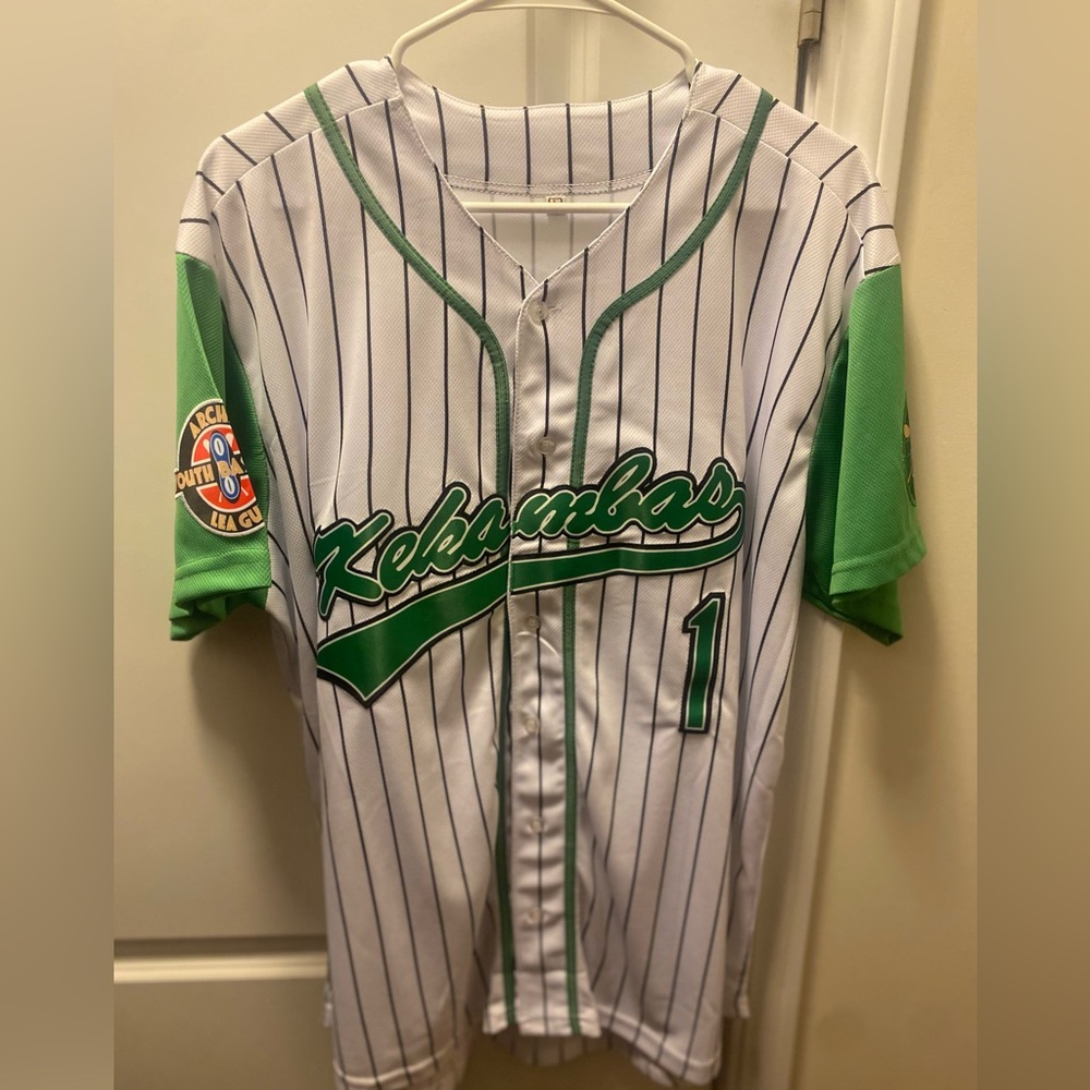 Green and White Kids Baseball Jersey